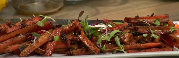 Maple, spice and cocoa nib roasted carrots from Rockland Chef Bonnie F - Bixby Chocolate