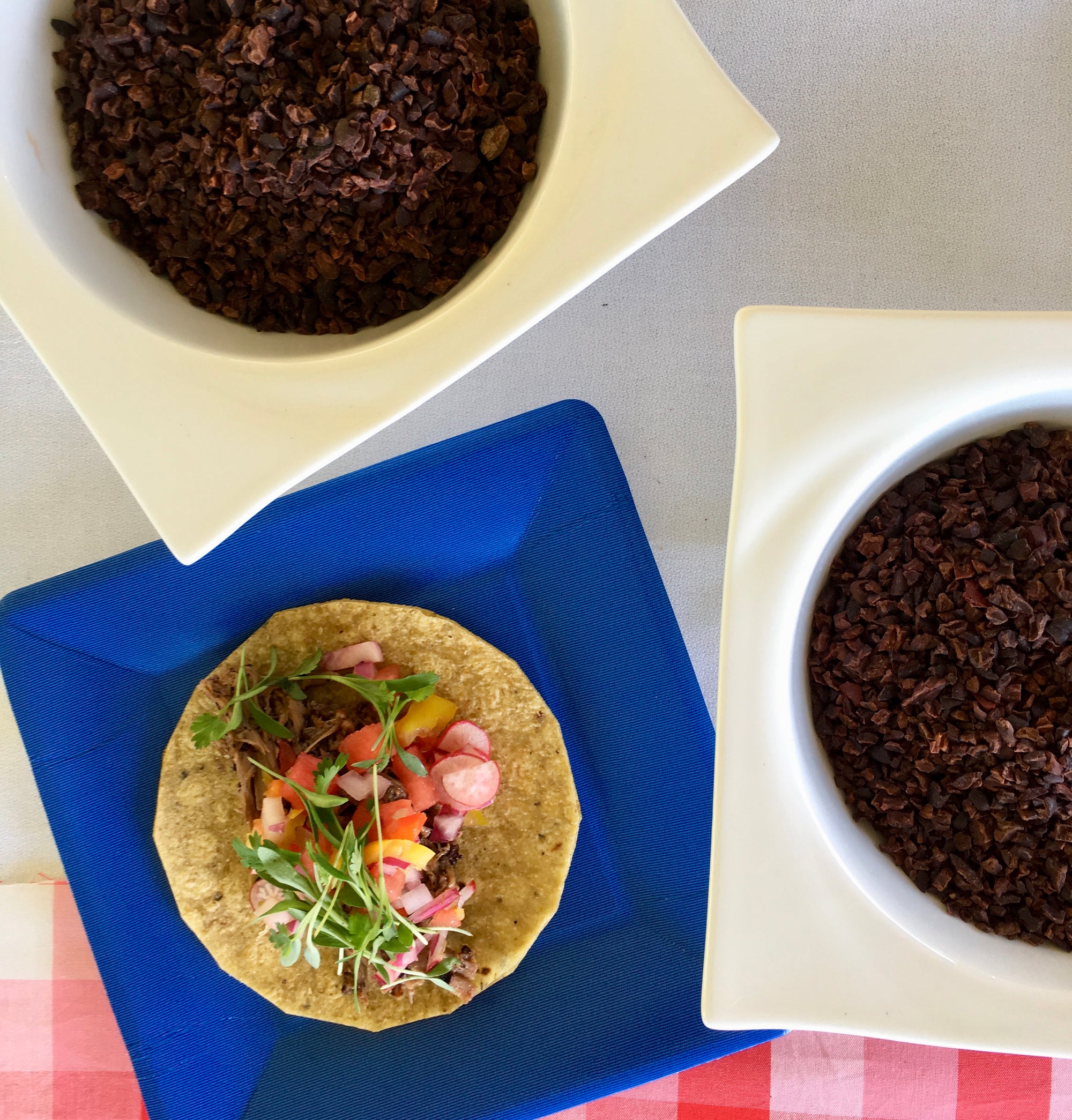 Summer Pork Tacos with Bixby Cacao Nibs (recipe included)