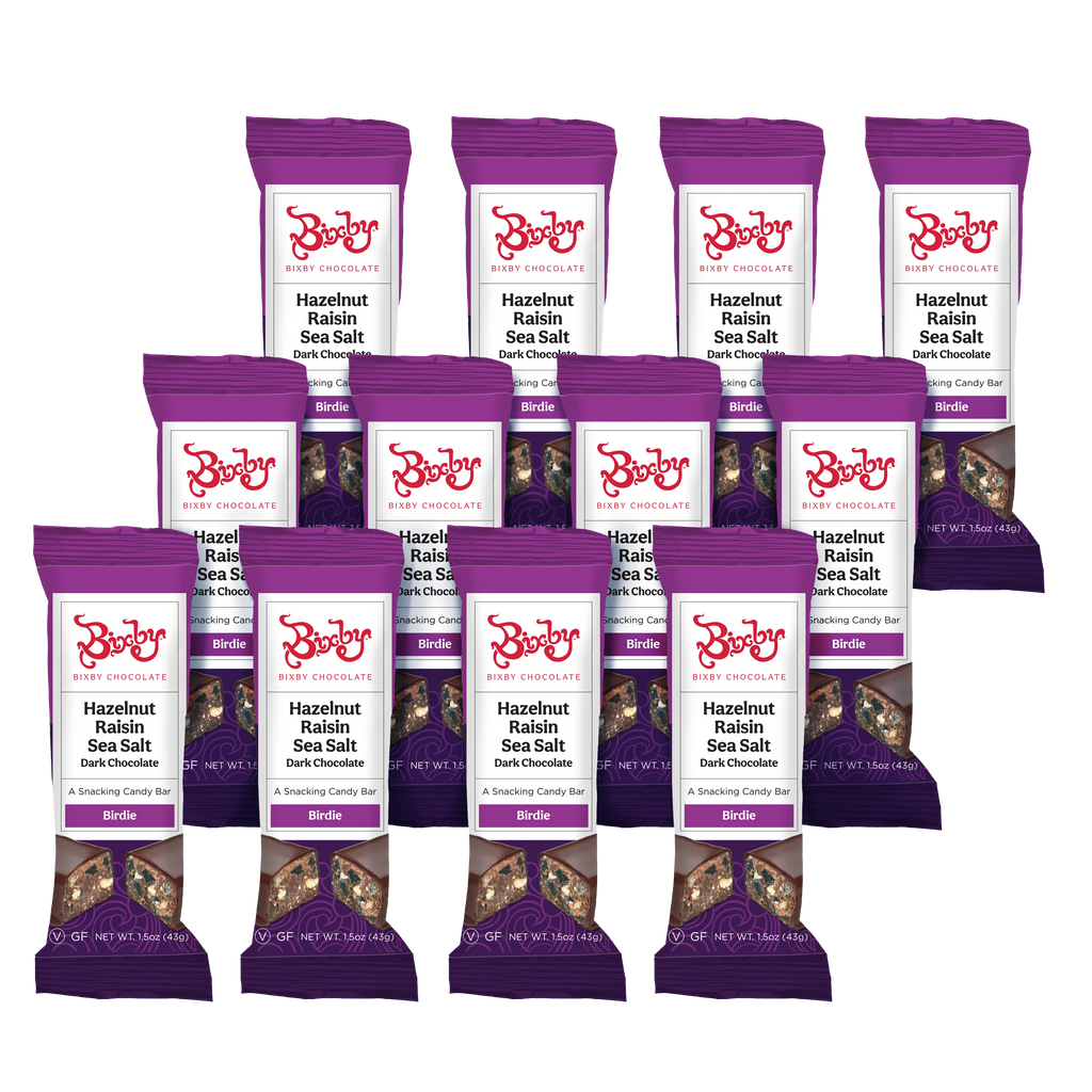 Birdie - Dark Chocolate + Hazelnuts + Raisins + Maine Sea Salt