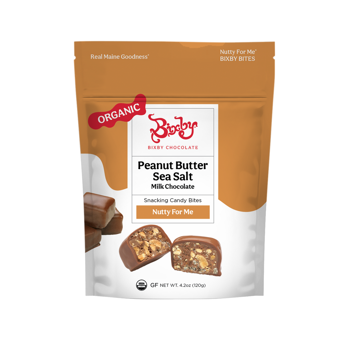 Nutty For Me Bixby Bites: Milk Chocolate + Crunchy Peanut Butter + Maine Sea Salt