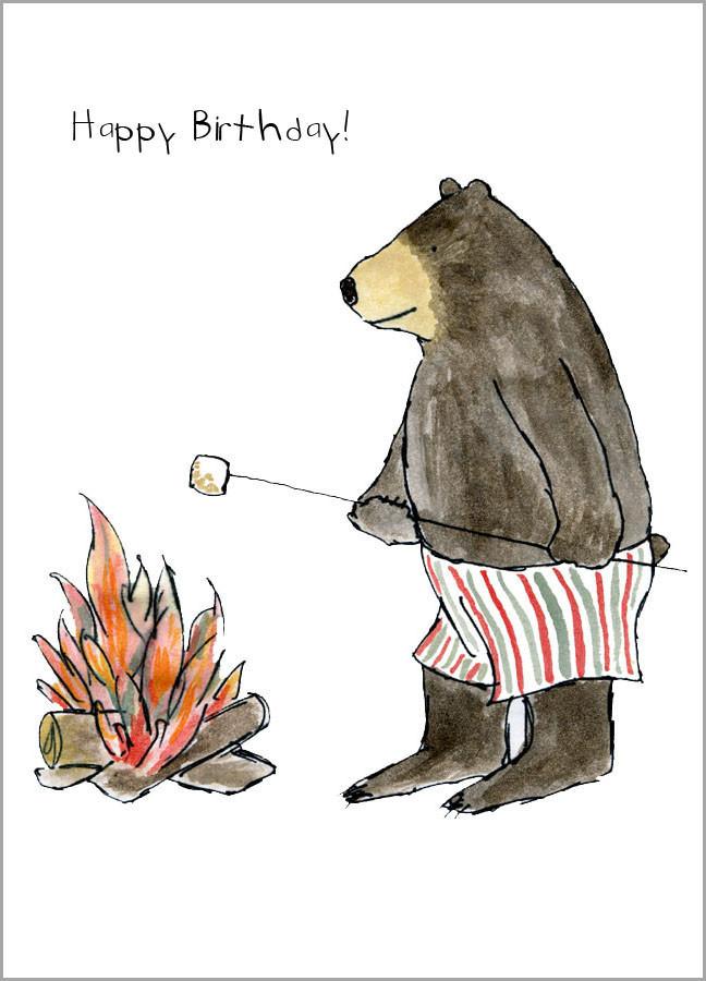 Bear Roasting Marshmallow Happy Birthday Card