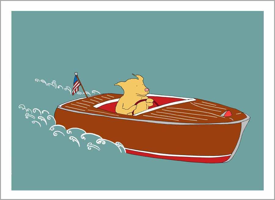 Dog in Speedboat Card--Birthday