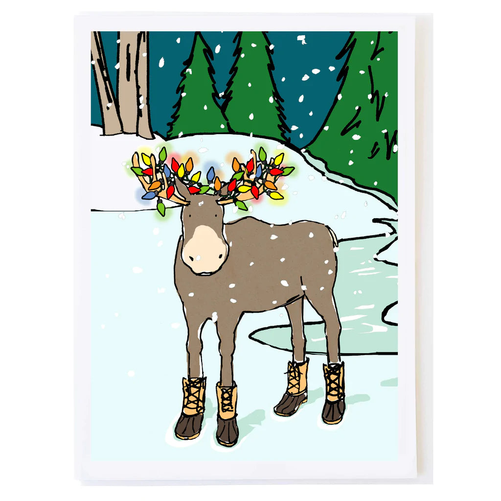 Moose with Boots &amp; Lights Card